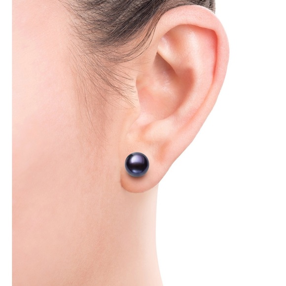 ♥️Genuine Freshwater Black Pearl (8-9mm)Sterling Silver Stud EarringsNWT - Picture 2 of 4